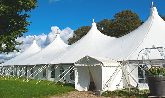 high-quality portable toilets stationed at a wedding, meeting the needs of guests throughout the outdoor reception in Minneapolis